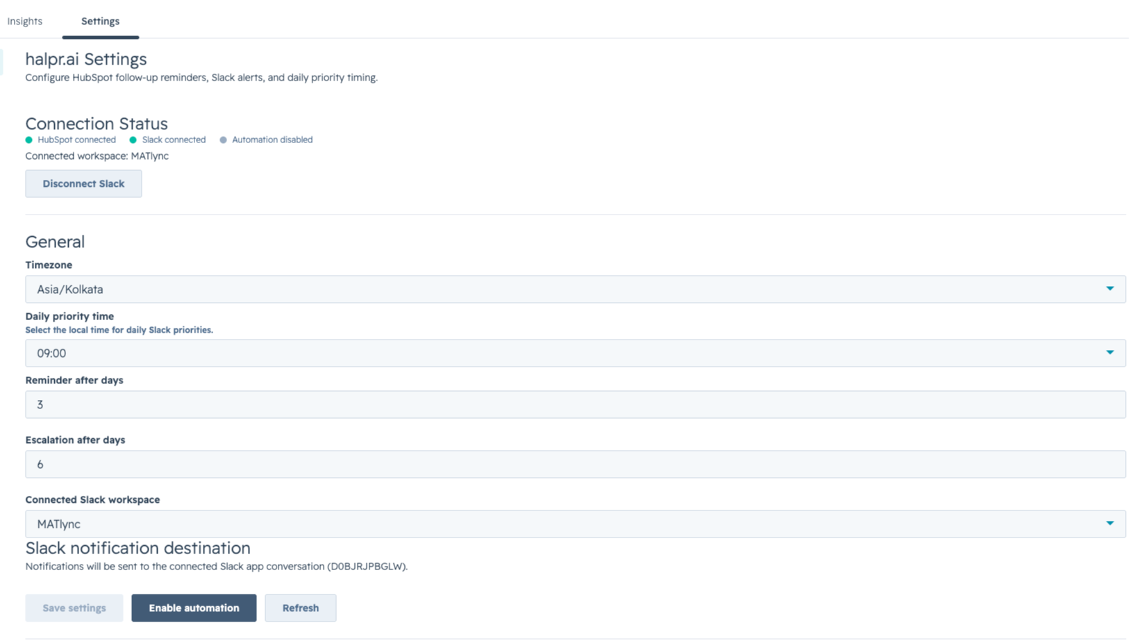 Settings Page